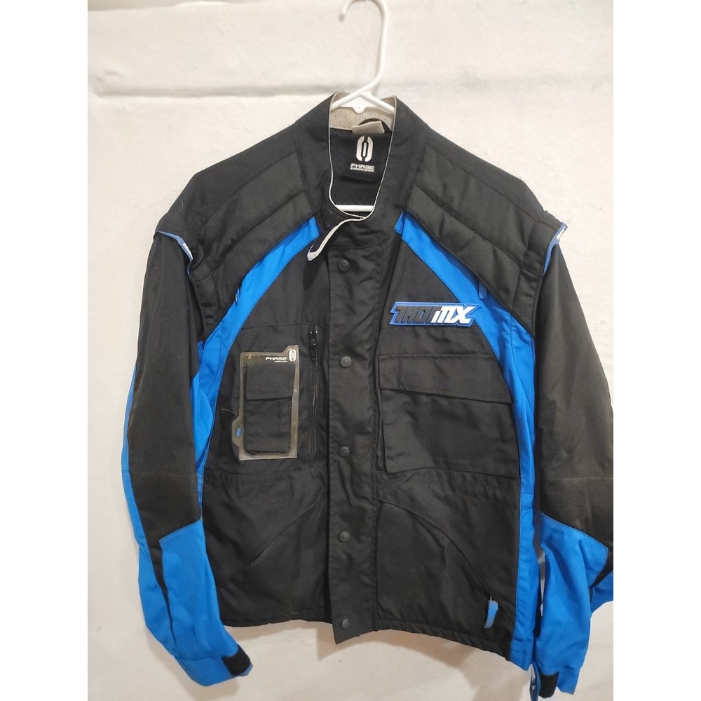 Thor MX Phase Motocross Jacket Men Large Blue Black Riding Enduro Zip Off Sleeve